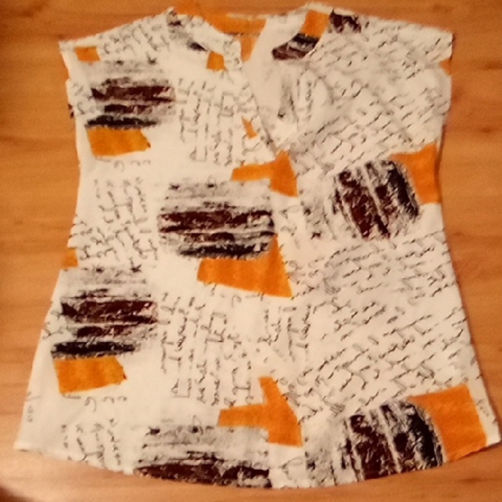 SHEIN White and Orange Abstract Blouse